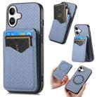 For iPhone 16 Carbon Fiber MagSafe Vertical Flip Card Bag Phone Case(Blue) - 1