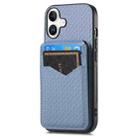 For iPhone 16 Carbon Fiber MagSafe Vertical Flip Card Bag Phone Case(Blue) - 2