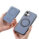 For iPhone 16 Carbon Fiber MagSafe Vertical Flip Card Bag Phone Case(Blue) - 3