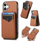 For iPhone 16 Carbon Fiber MagSafe Vertical Flip Card Bag Phone Case(Brown) - 1