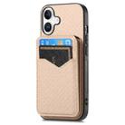 For iPhone 16 Plus Carbon Fiber MagSafe Vertical Flip Card Bag Phone Case(Khaki) - 2