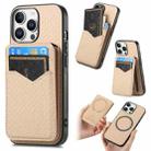 For iPhone 16 Pro Carbon Fiber MagSafe Vertical Flip Card Bag Phone Case(Khaki) - 1