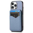 For iPhone 16 Pro Max Carbon Fiber MagSafe Vertical Flip Card Bag Phone Case(Blue) - 2