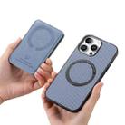 For iPhone 16 Pro Max Carbon Fiber MagSafe Vertical Flip Card Bag Phone Case(Blue) - 3