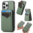 For iPhone 16 Pro Max Carbon Fiber MagSafe Vertical Flip Card Bag Phone Case(Green) - 1