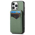 For iPhone 16 Pro Max Carbon Fiber MagSafe Vertical Flip Card Bag Phone Case(Green) - 2