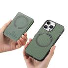 For iPhone 16 Pro Max Carbon Fiber MagSafe Vertical Flip Card Bag Phone Case(Green) - 3