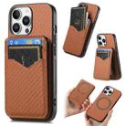 For iPhone 16 Pro Max Carbon Fiber MagSafe Vertical Flip Card Bag Phone Case(Brown) - 1