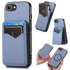 For iPhone 16e Carbon Fiber MagSafe Vertical Flip Card Bag Phone Case(Blue) - 1