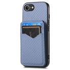 For iPhone 16e Carbon Fiber MagSafe Vertical Flip Card Bag Phone Case(Blue) - 2
