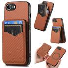 For iPhone 16e Carbon Fiber MagSafe Vertical Flip Card Bag Phone Case(Brown) - 1
