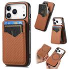 For iPhone 17 Pro Max Carbon Fiber MagSafe Vertical Flip Card Bag Phone Case(Brown) - 1