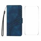 For iPhone 16 Pro ENKAY Embossed Rhombus Starry Leather Phone Case with Screen Film(Blue) - 1