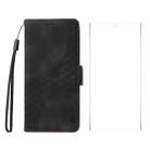 For Samsung Galaxy S25 Ultra 5G ENKAY Embossed Rhombus Starry Leather Phone Case with Screen Film(Black) - 1