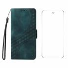 For Google Pixel 9 Pro ENKAY Embossed Rhombus Starry Leather Phone Case with Screen Film(Green) - 1