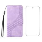 For Google Pixel 9 Pro ENKAY Embossed Rhombus Starry Leather Phone Case with Screen Film(Purple) - 1