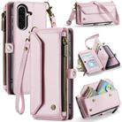 For Samsung Galaxy A56 5G CaseMe C36 Card Slots Zipper Wallet RFID Anti-theft Leather Phone Case(Pink) - 1
