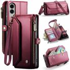 For Samsung Galaxy S25 Edge 5G CaseMe C36 Card Slots Zipper Wallet RFID Anti-theft Leather Phone Case(Red) - 1