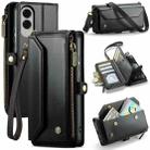 For Samsung Galaxy S25 Edge 5G CaseMe C36 Card Slots Zipper Wallet RFID Anti-theft Leather Phone Case(Black) - 1