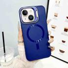 For iPhone 15 CD Texture Frosted MagSafe Lens Holder Phone Case(Blue) - 1