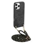 For iPhone 16 Pro Max Vintage Leather PC Back Cover Phone Case with Crossbody Strap(Black) - 1