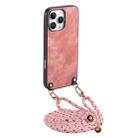 For iPhone 16 Pro Max Vintage Leather PC Back Cover Phone Case with Crossbody Strap(Pink) - 1