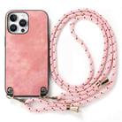 For iPhone 16 Pro Max Vintage Leather PC Back Cover Phone Case with Crossbody Strap(Pink) - 2