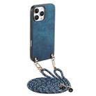 For iPhone 16 Pro Max Vintage Leather PC Back Cover Phone Case with Crossbody Strap(Blue) - 1