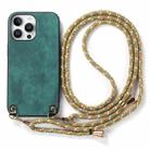 For iPhone 16 Pro Max Vintage Leather PC Back Cover Phone Case with Crossbody Strap(Green) - 2