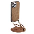 For iPhone 16 Pro Max Vintage Leather PC Back Cover Phone Case with Crossbody Strap(Brown) - 1