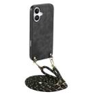 For iPhone 16 Plus Vintage Leather PC Back Cover Phone Case with Crossbody Strap(Black) - 1