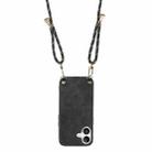 For iPhone 16 Plus Vintage Leather PC Back Cover Phone Case with Crossbody Strap(Black) - 3