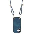 For iPhone 16 Plus Vintage Leather PC Back Cover Phone Case with Crossbody Strap(Blue) - 3