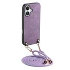 For iPhone 16 Plus Vintage Leather PC Back Cover Phone Case with Crossbody Strap(Purple) - 1