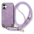 For iPhone 16 Plus Vintage Leather PC Back Cover Phone Case with Crossbody Strap(Purple) - 2