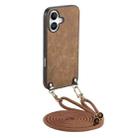 For iPhone 16 Plus Vintage Leather PC Back Cover Phone Case with Crossbody Strap(Brown) - 1