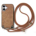 For iPhone 16 Plus Vintage Leather PC Back Cover Phone Case with Crossbody Strap(Brown) - 2