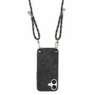 For iPhone 16 Vintage Leather PC Back Cover Phone Case with Crossbody Strap(Black) - 3