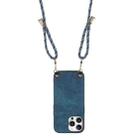 For iPhone 15 Pro Max Vintage Leather PC Back Cover Phone Case with Crossbody Strap(Blue) - 3