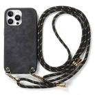 For iPhone 15 Pro Vintage Leather PC Back Cover Phone Case with Crossbody Strap(Black) - 2