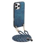For iPhone 15 Pro Vintage Leather PC Back Cover Phone Case with Crossbody Strap(Blue) - 1