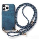 For iPhone 15 Pro Vintage Leather PC Back Cover Phone Case with Crossbody Strap(Blue) - 2