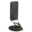 For iPhone 15 Plus Vintage Leather PC Back Cover Phone Case with Crossbody Strap(Black) - 1