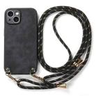 For iPhone 15 Plus Vintage Leather PC Back Cover Phone Case with Crossbody Strap(Black) - 2