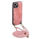 For iPhone 15 Plus Vintage Leather PC Back Cover Phone Case with Crossbody Strap(Pink) - 1