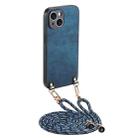 For iPhone 15 Plus Vintage Leather PC Back Cover Phone Case with Crossbody Strap(Blue) - 1