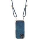 For iPhone 15 Plus Vintage Leather PC Back Cover Phone Case with Crossbody Strap(Blue) - 3