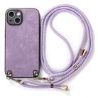 For iPhone 15 Plus Vintage Leather PC Back Cover Phone Case with Crossbody Strap(Purple) - 2