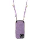 For iPhone 15 Plus Vintage Leather PC Back Cover Phone Case with Crossbody Strap(Purple) - 3