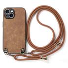 For iPhone 15 Plus Vintage Leather PC Back Cover Phone Case with Crossbody Strap(Brown) - 2